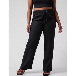 Athleta Navy drawstring zipper pocket wide‎ leg linen pants size 6